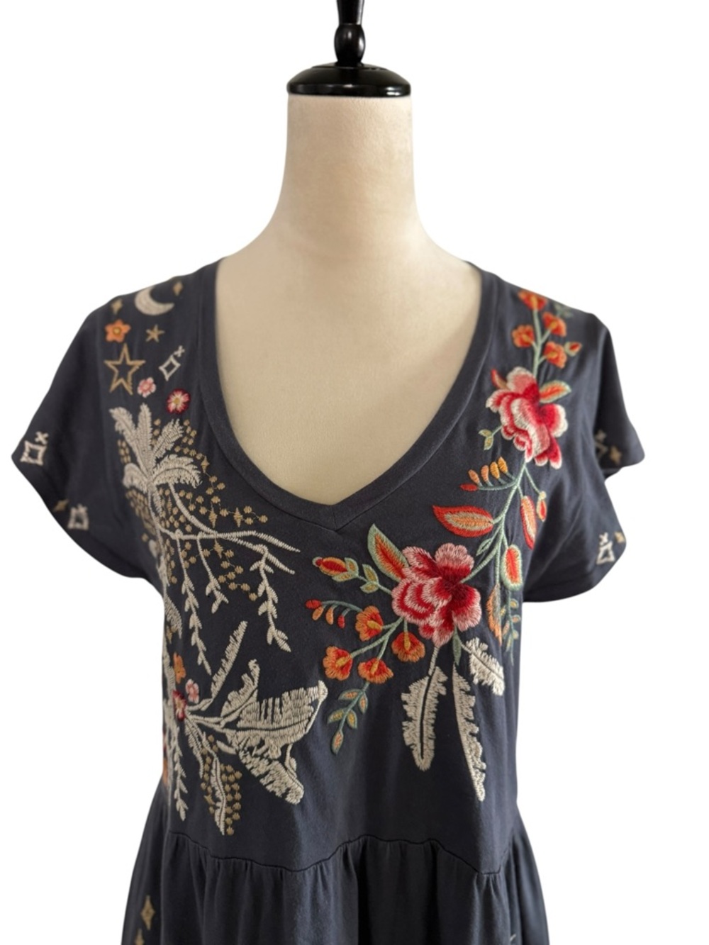 Johnny Was Manu Flutter Sleeve Knit Floral Embroidered Tunic Dress Size Small - Picture 2 of 13